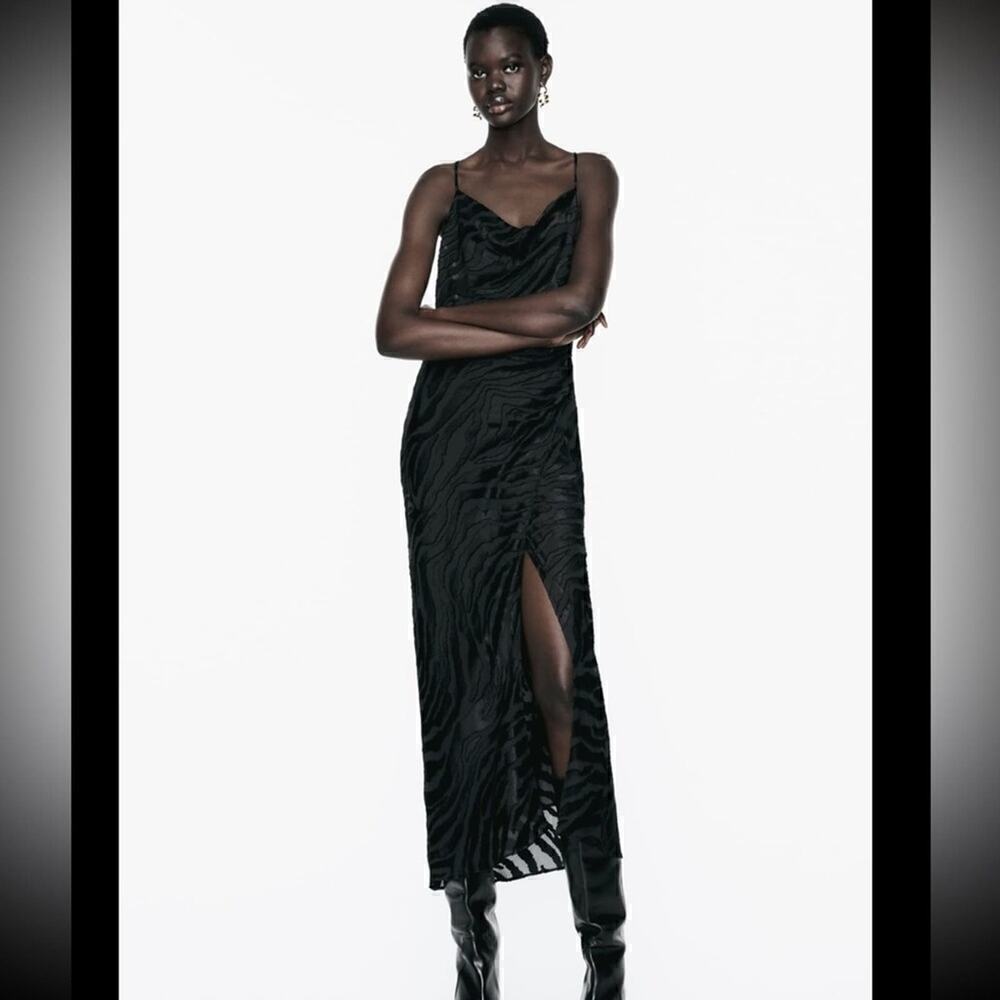 ZARA ANIMAL JACQUARD MIDI SLIP DRESS - BRAND NEW WITH TAG - SIZE XS
